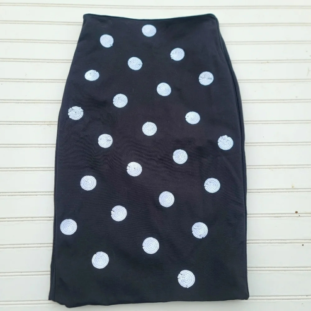 White House Black Market Womens Skirt 0 Straight Sequin Black Polka Dot Stretch